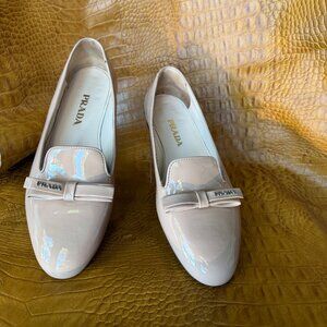 Prada Beige Patent Leather Bow Ballet Flat Size 37/ US 7